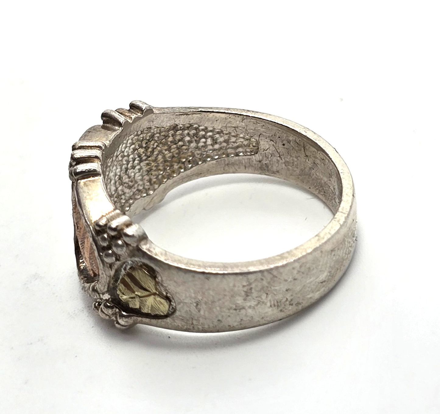 Black Hills gold Coleman CCO sterling silver 12k gold triple leaf ring band size 8