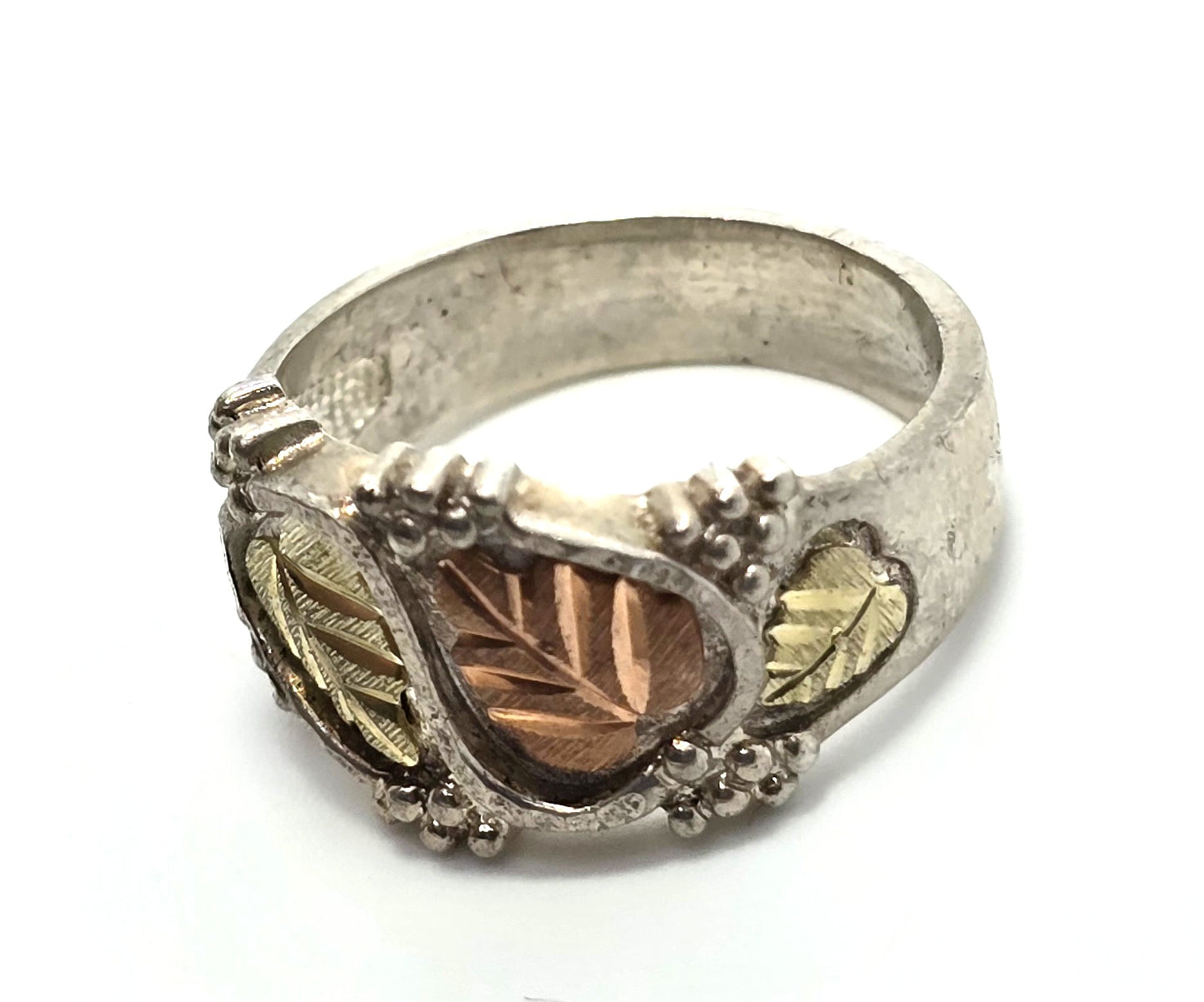 Black Hills gold Coleman CCO sterling silver 12k gold triple leaf ring band size 8