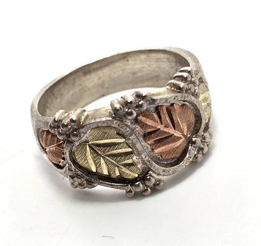 Black Hills gold Coleman CCO sterling silver 12k gold triple leaf ring band size 8