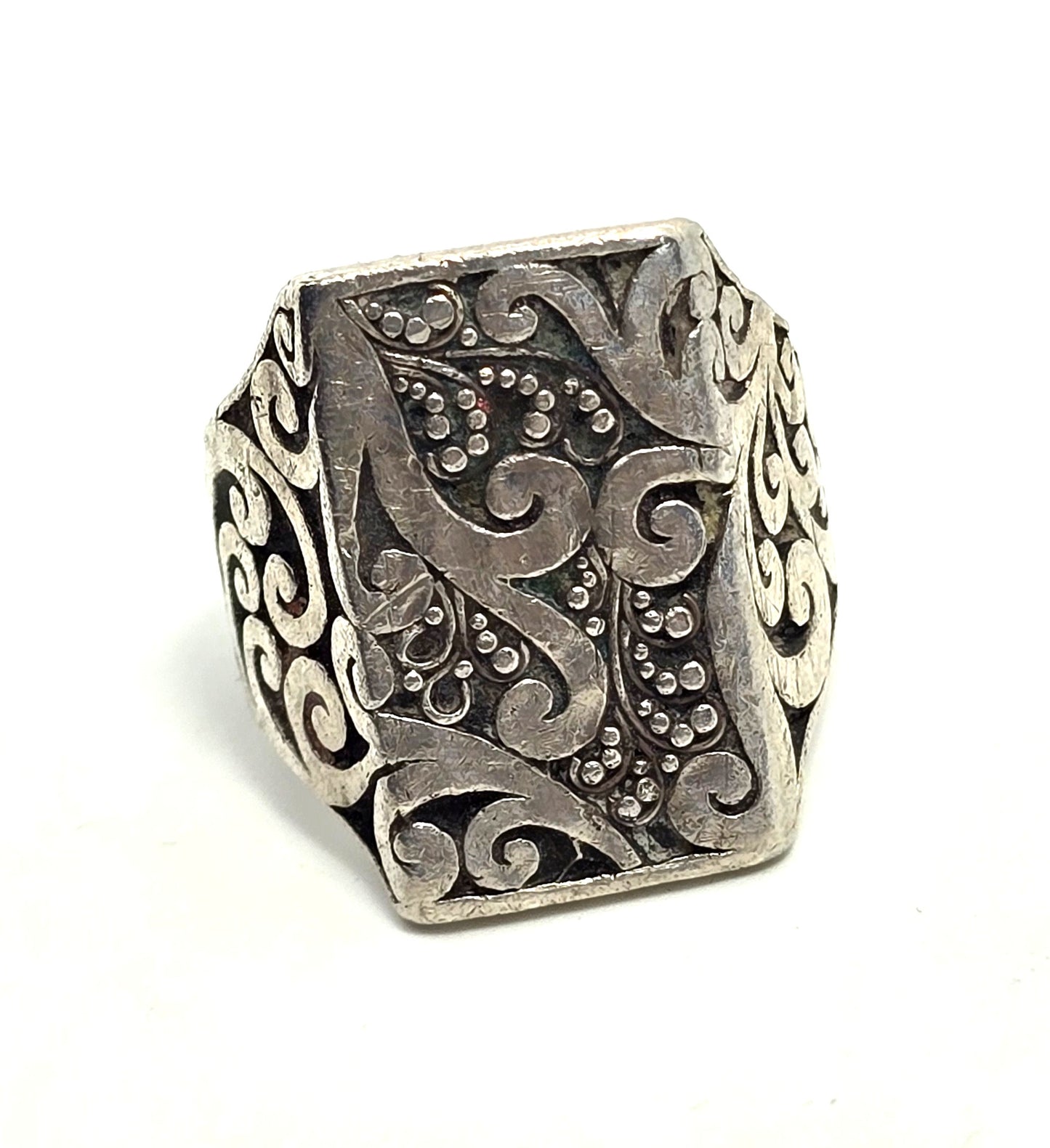 Lois Hill large Bali Balinese scroll granulated vintage sterling silver ring size 8