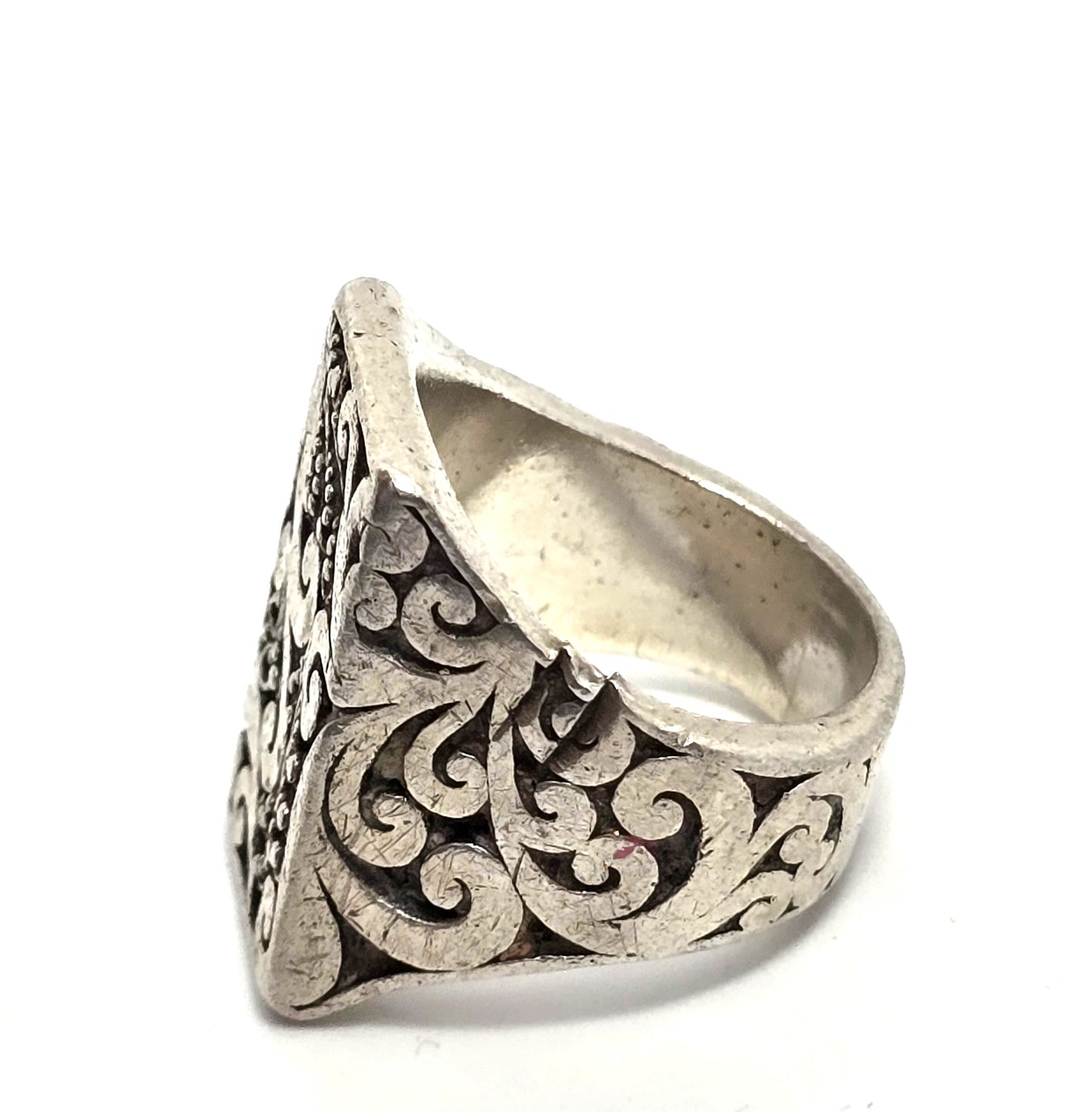 Lois Hill large Bali Balinese scroll granulated vintage sterling silver ring size 8