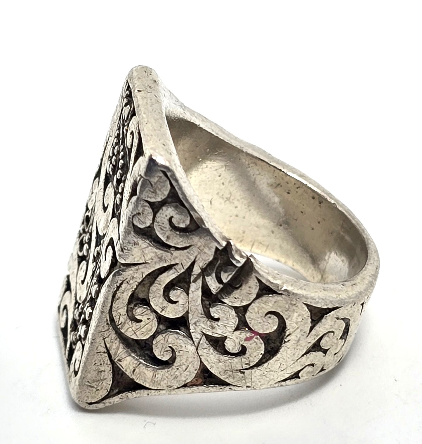 Lois Hill large Bali Balinese scroll granulated vintage sterling silver ring size 8