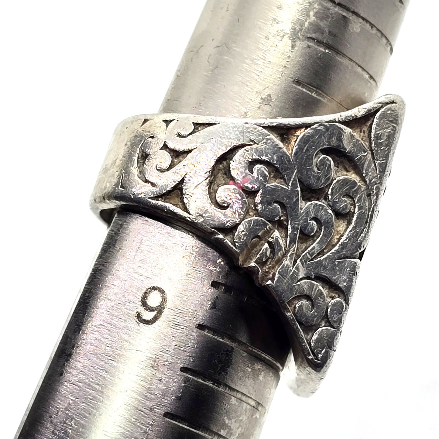 Lois Hill large Bali Balinese scroll granulated vintage sterling silver ring size 8