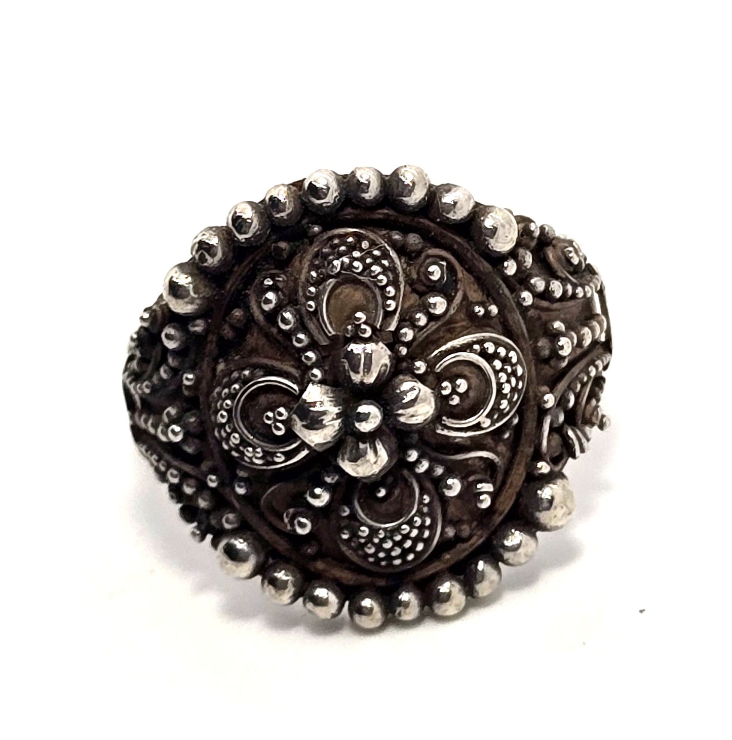 Large detailed Bali Balinese tribal milgraine sterling silver vintage rings size 9