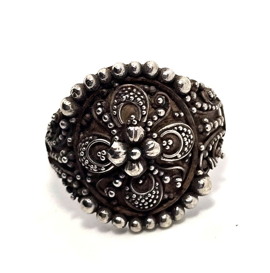 Large detailed Bali Balinese tribal milgraine sterling silver vintage rings size 9