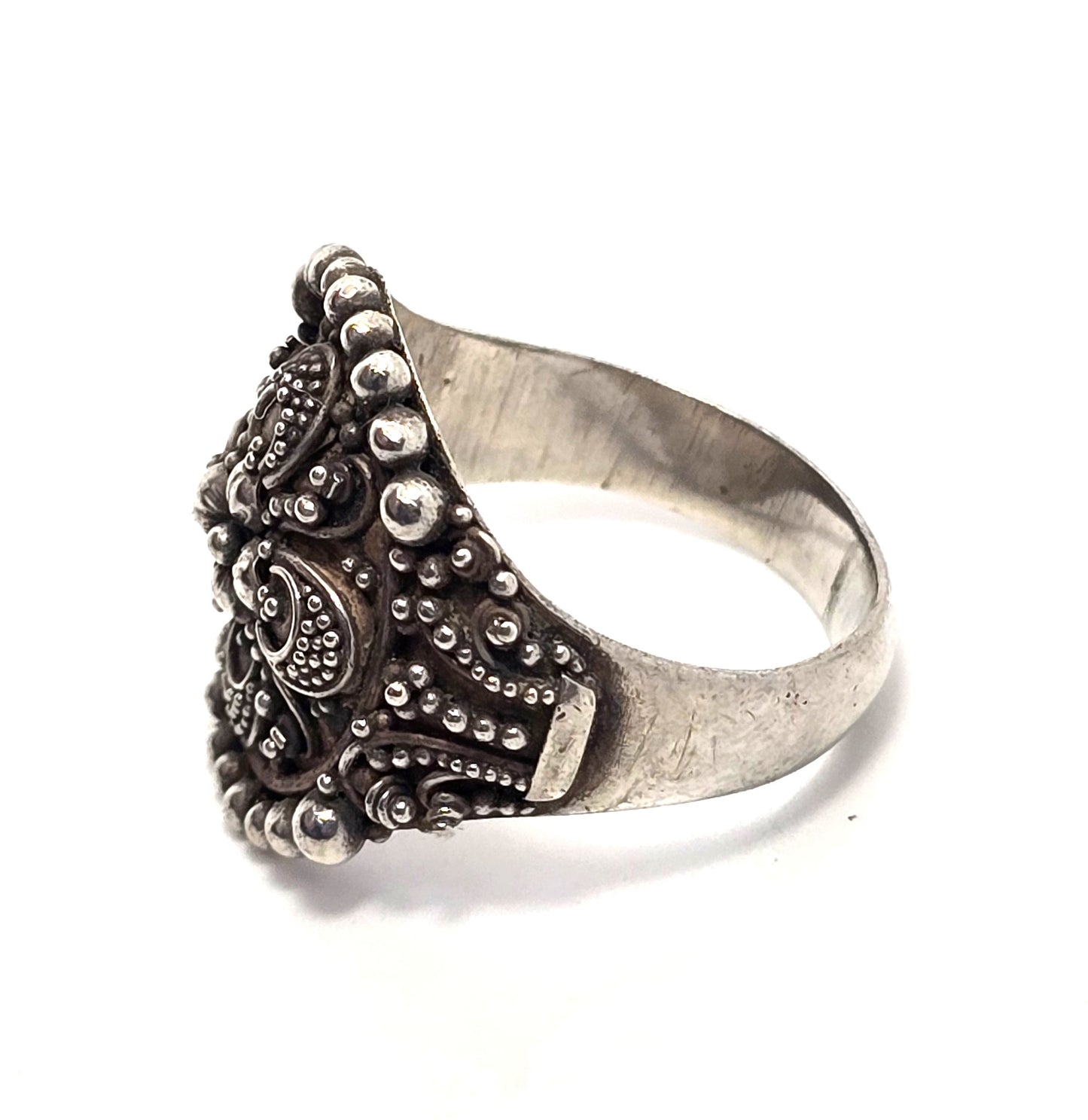 Large detailed Bali Balinese tribal milgraine sterling silver vintage rings size 9
