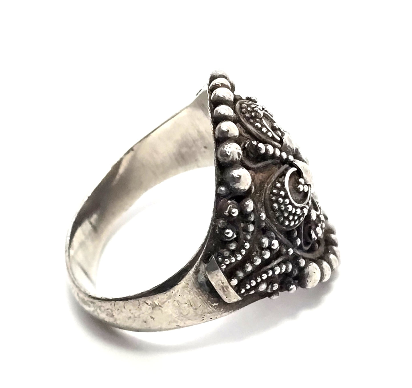 Large detailed Bali Balinese tribal milgraine sterling silver vintage rings size 9
