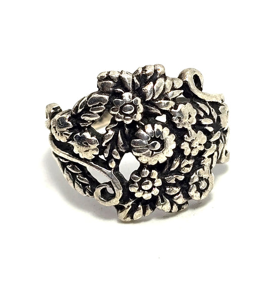 Flower bouquet figural flower sterling silver vintage ring size 4