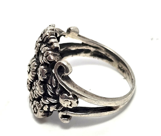 Flower bouquet figural flower sterling silver vintage ring size 4
