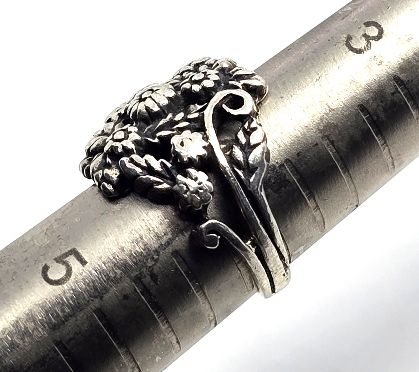Flower bouquet figural flower sterling silver vintage ring size 4