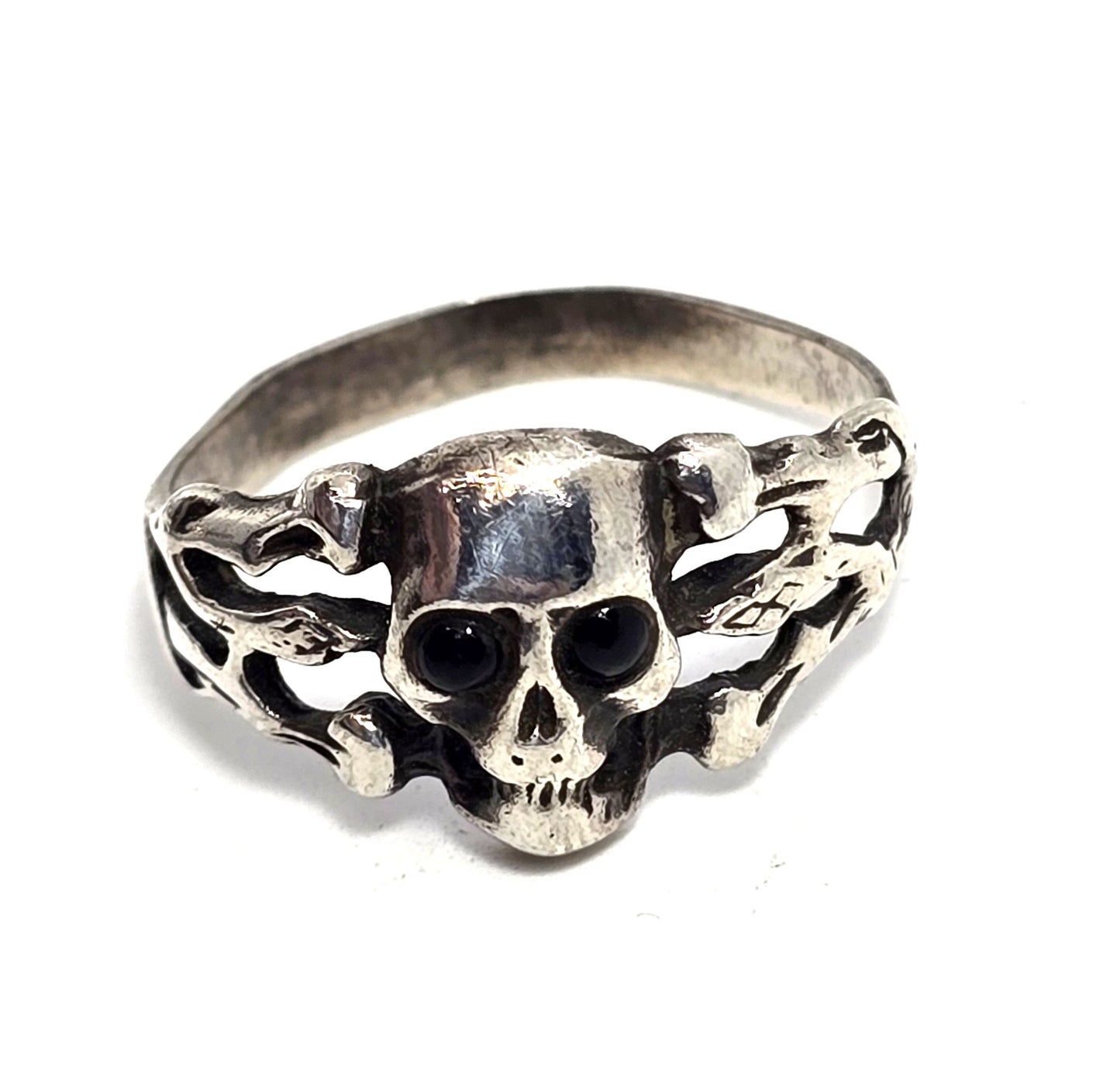 Tribal skull retro biker thick sterling silver skull pirate ring size 9