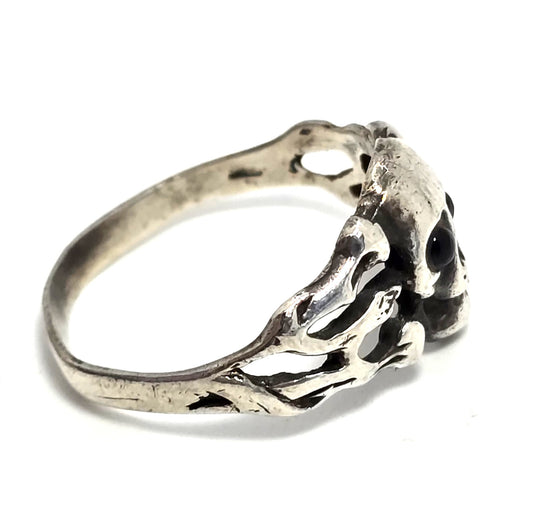 Tribal skull retro biker thick sterling silver skull pirate ring size 9