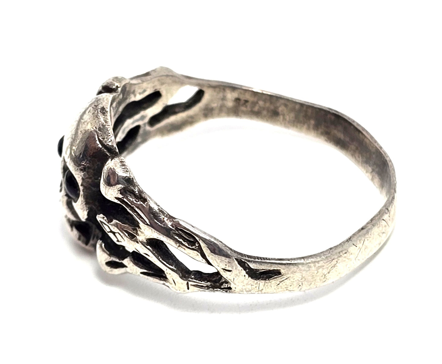 Tribal skull retro biker thick sterling silver skull pirate ring size 9