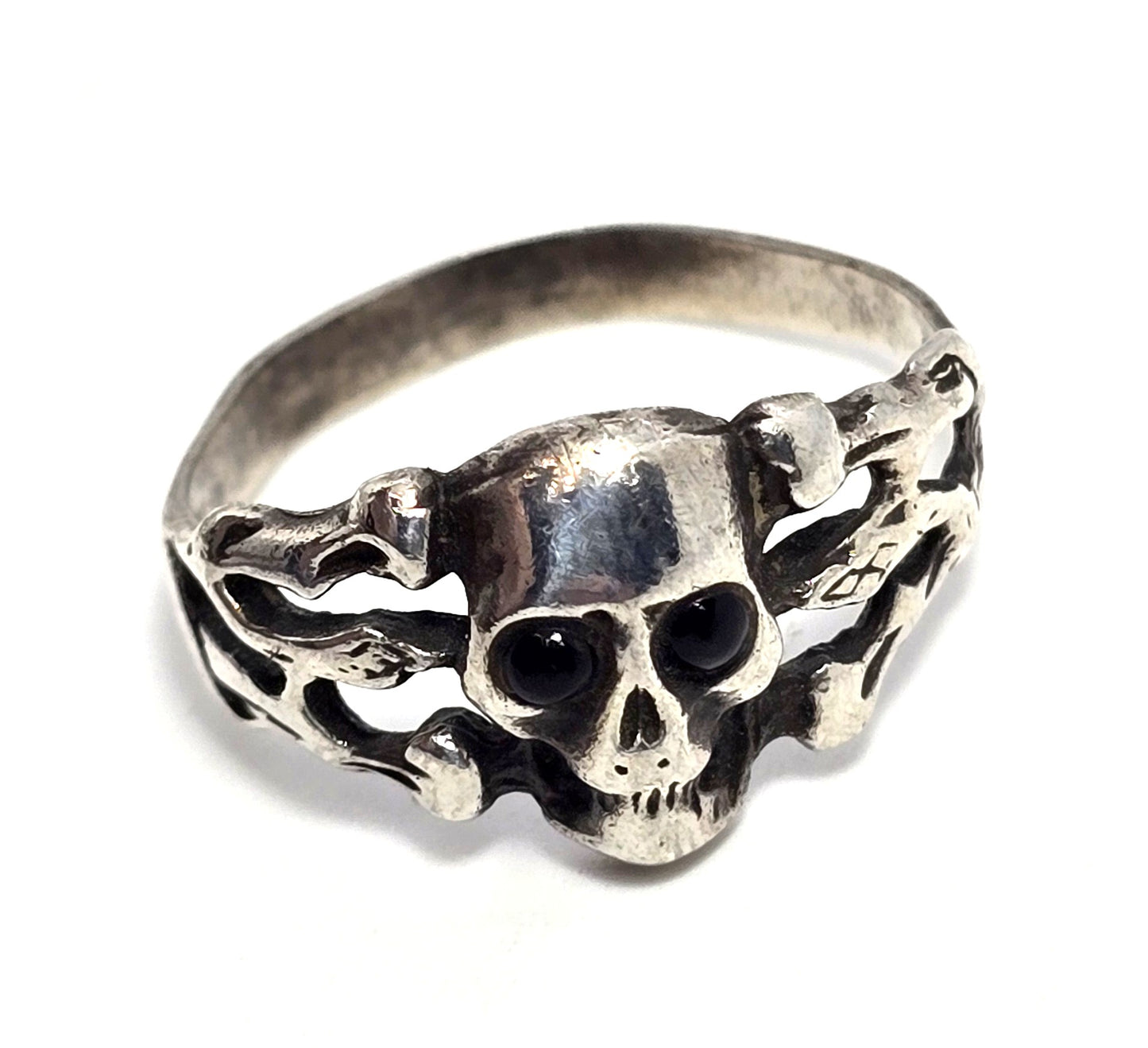 Tribal skull retro biker thick sterling silver skull pirate ring size 9