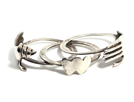 Gimmel Fede sterling silver vintage double heart promise puzzle ring size 6