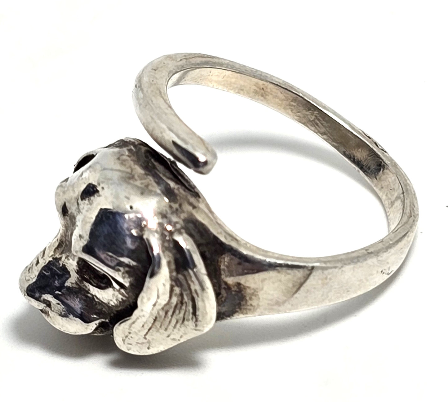 Hound Dog figural vintage sterling silver torsade wrap ring size 6.5