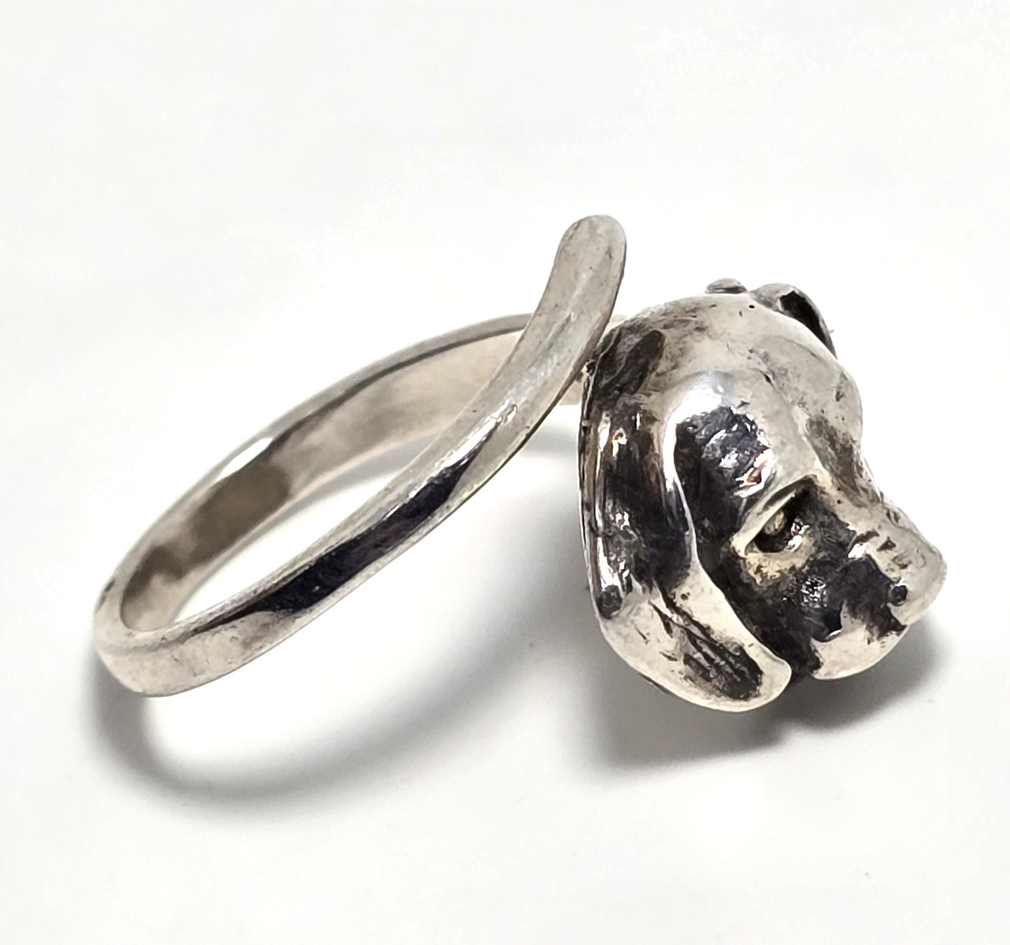 Hound Dog figural vintage sterling silver torsade wrap ring size 6.5