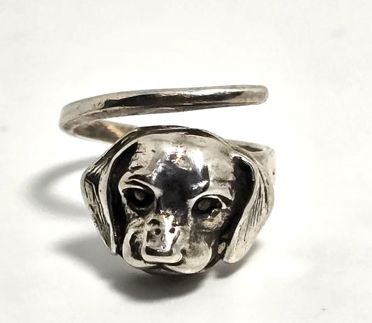 Hound Dog figural vintage sterling silver torsade wrap ring size 5
