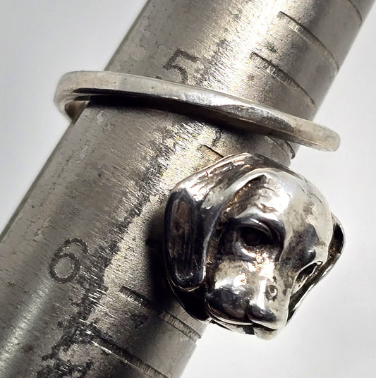 Hound Dog figural vintage sterling silver torsade wrap ring size 5