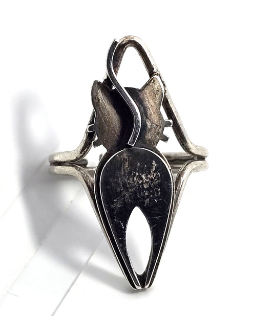 Beau Sterling modernist mid century cat vintage sterling silver ring size 5.5