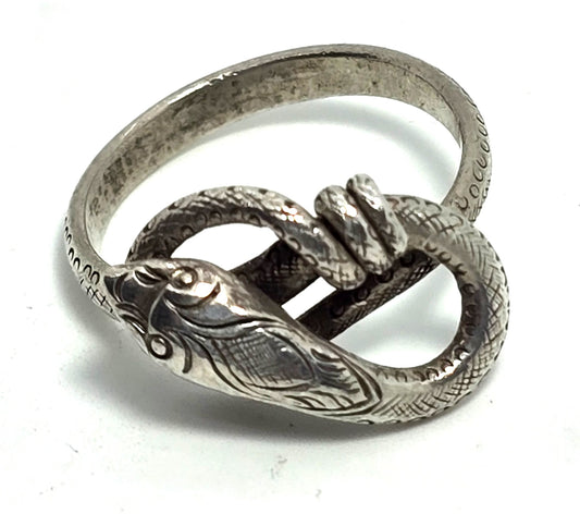 Coiled snake serpent Naga vintage retro thick sterling silver ring size 6.5 B