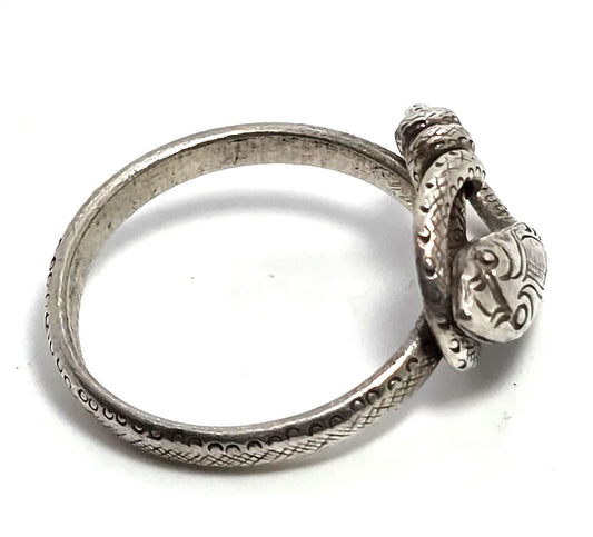 Coiled snake serpent Naga vintage retro thick sterling silver ring size 6.5 B