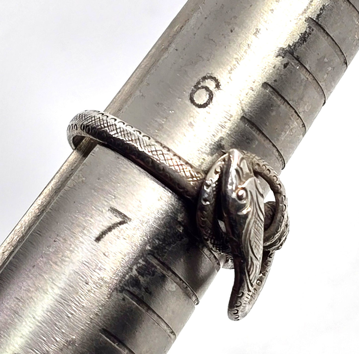 Coiled snake serpent Naga vintage retro thick sterling silver ring size 6.5 B