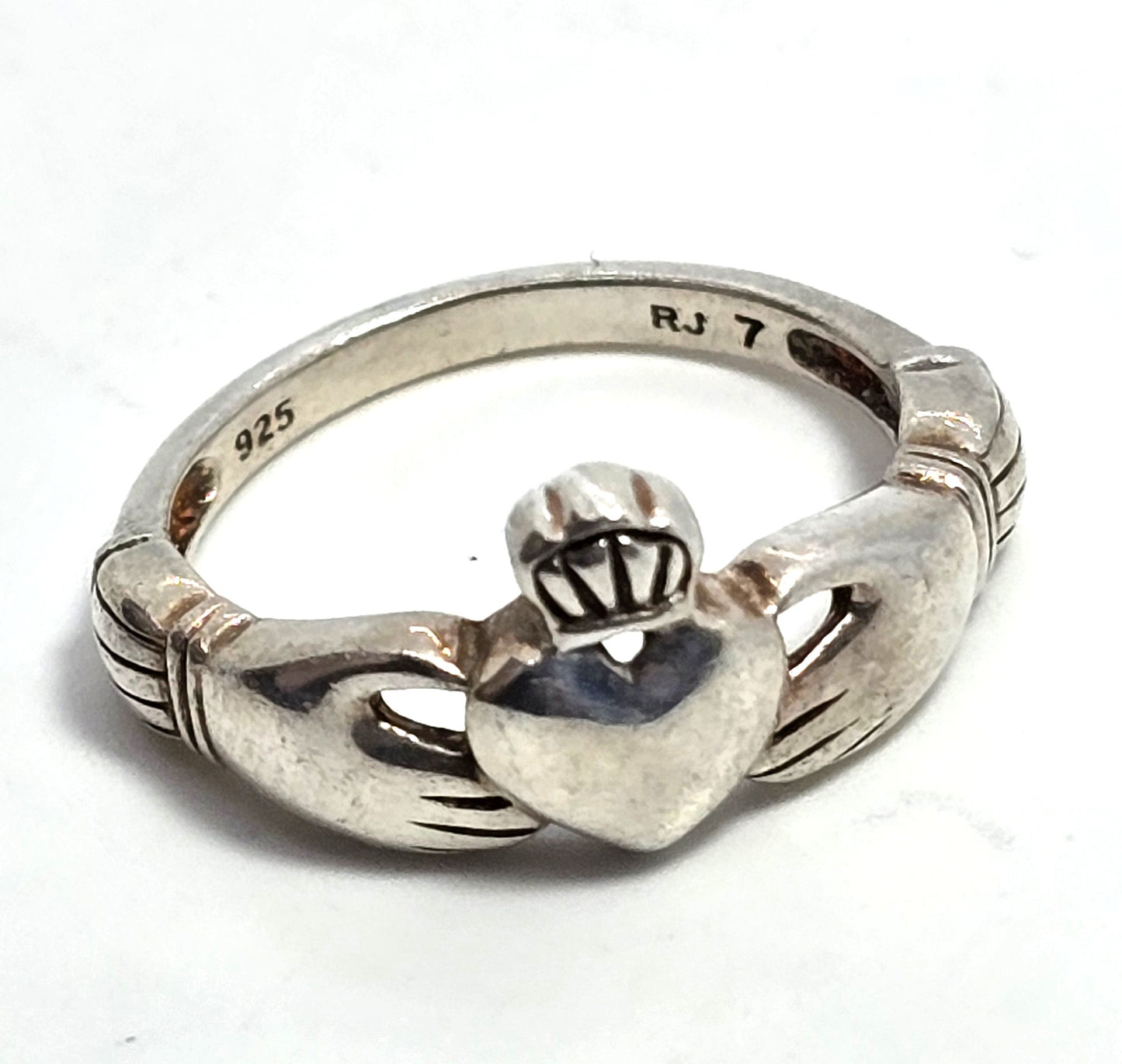 Claddagh Irish Druid sterling silver vintage RJ Celtic ring band size 7