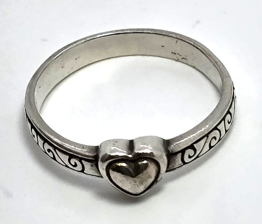 Brighton Heart filigree signed sterling silver decorated band stacker ring size 8