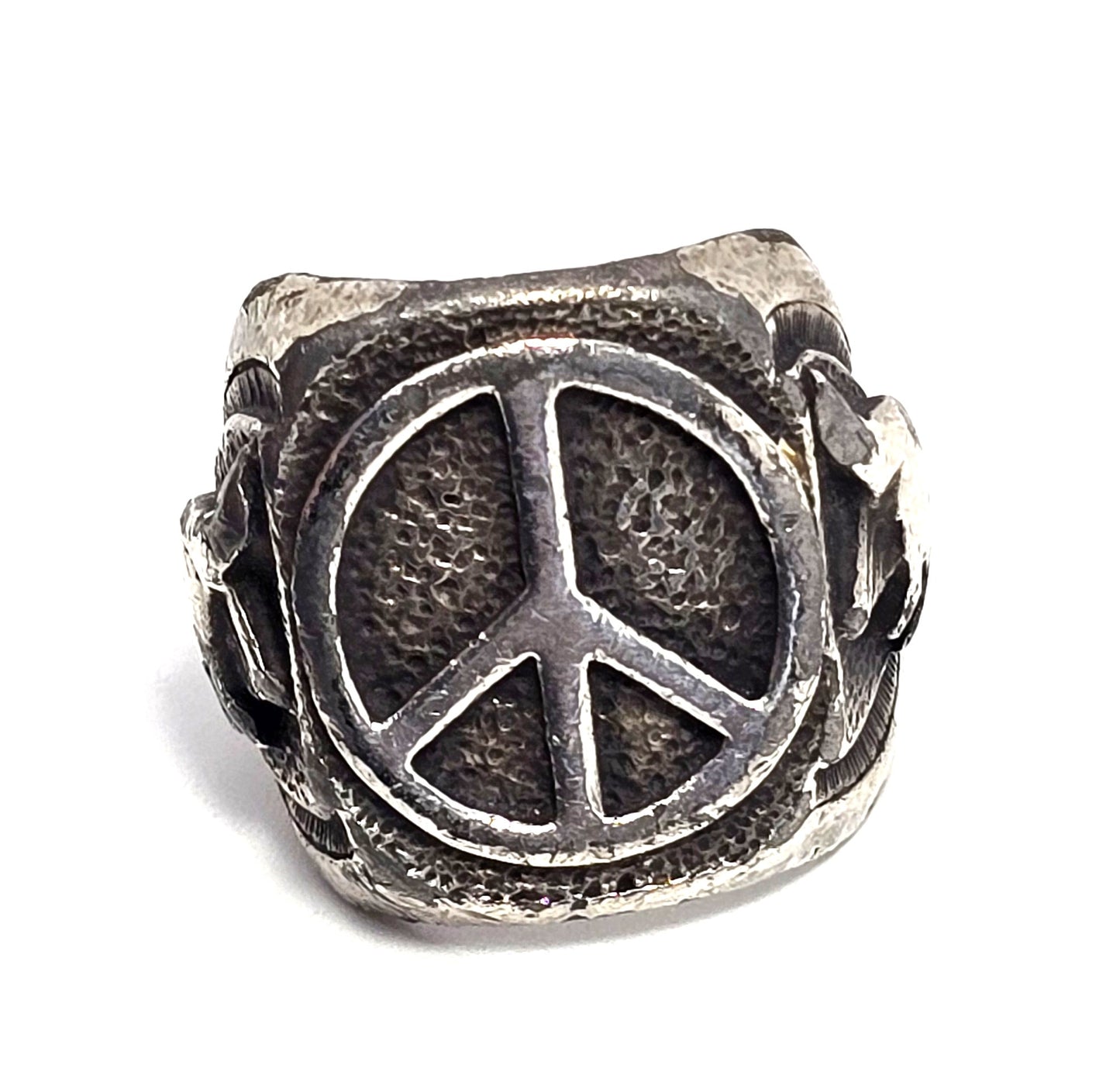 Peace sign retro vintage thick solid sterling silver ring size 6