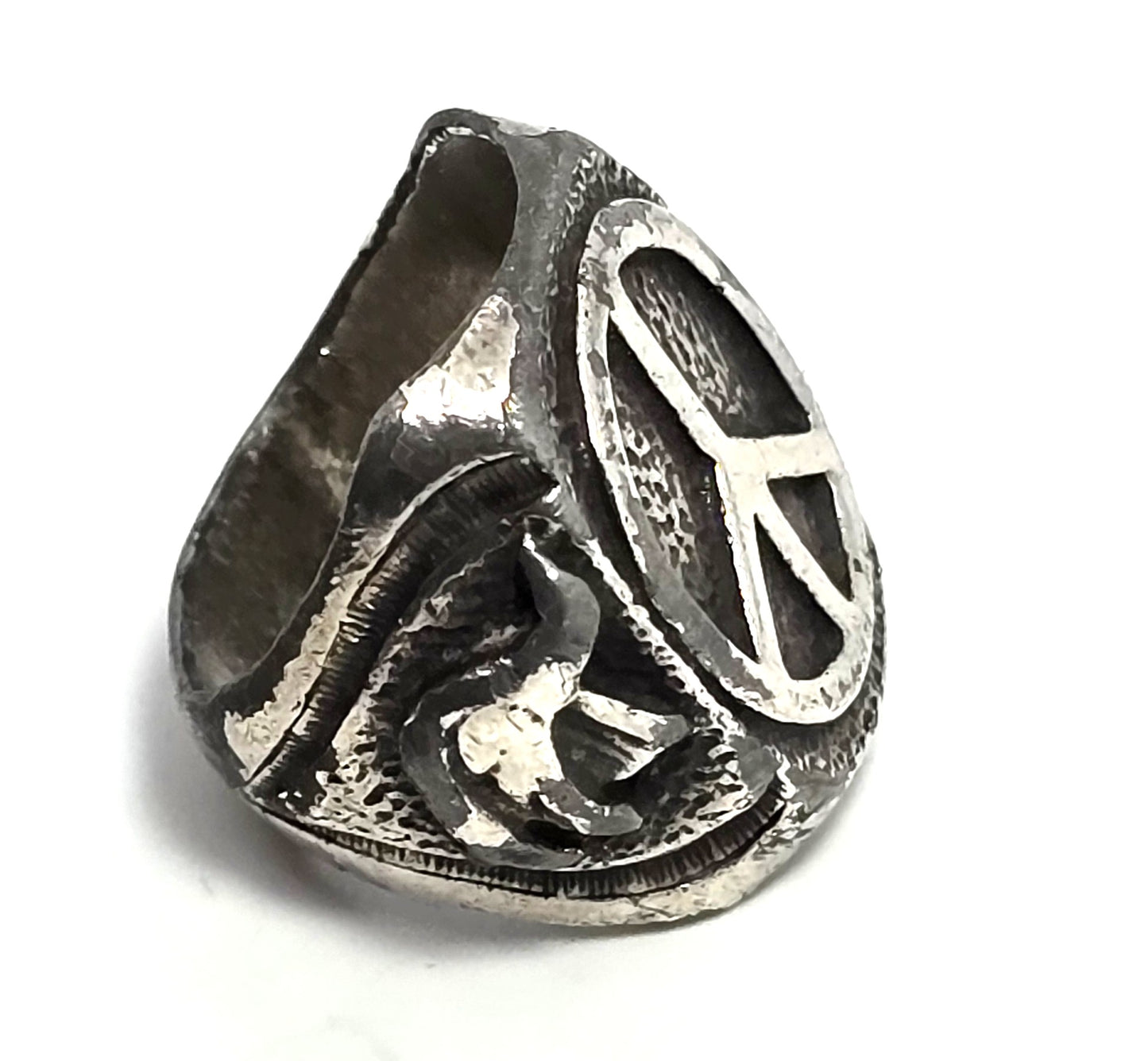 Peace sign retro vintage thick solid sterling silver ring size 6