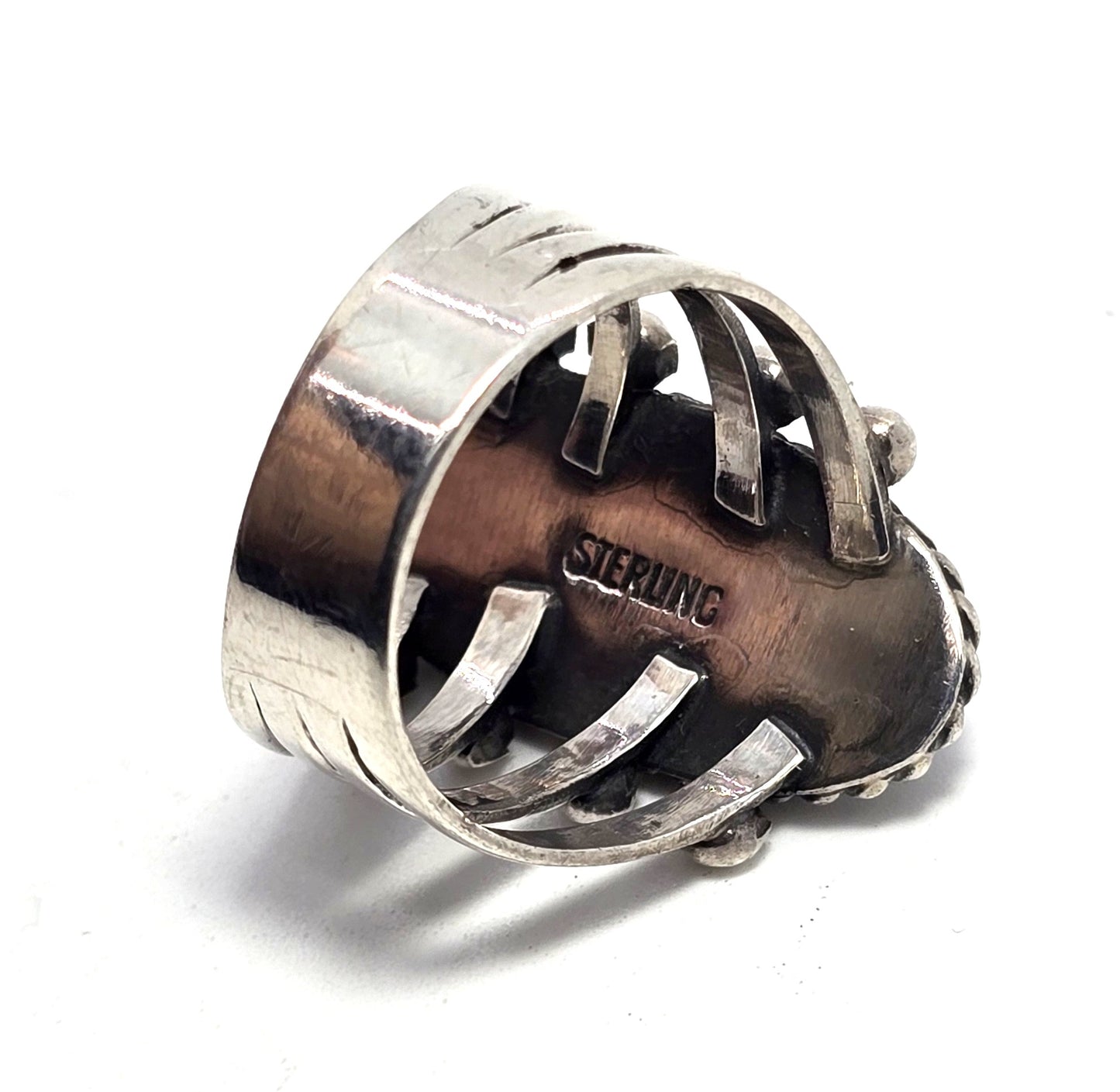 Navajo Black Onyx Native American split shank sterling silver vintage ring size 7.5