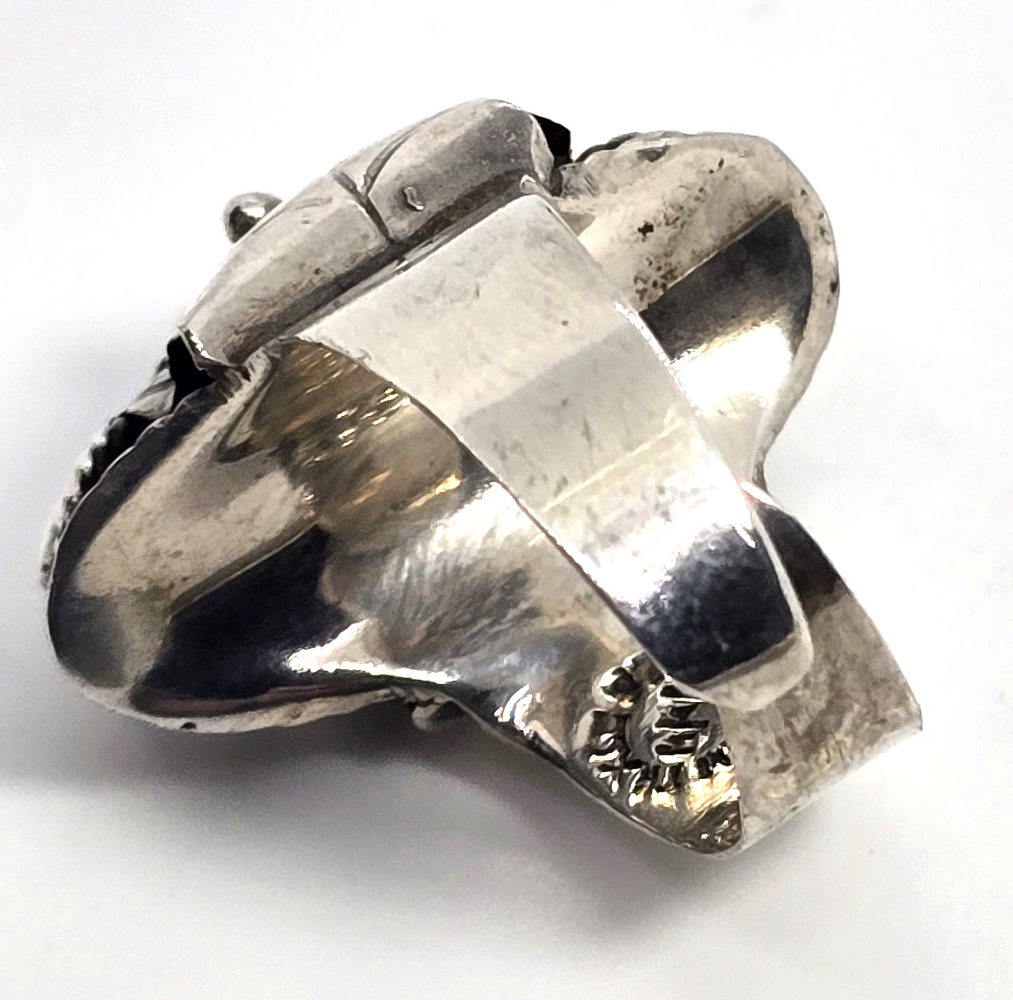 Tiger's eye Mexican Taxco sterling silver vintage Poison ring eagle mark size 7