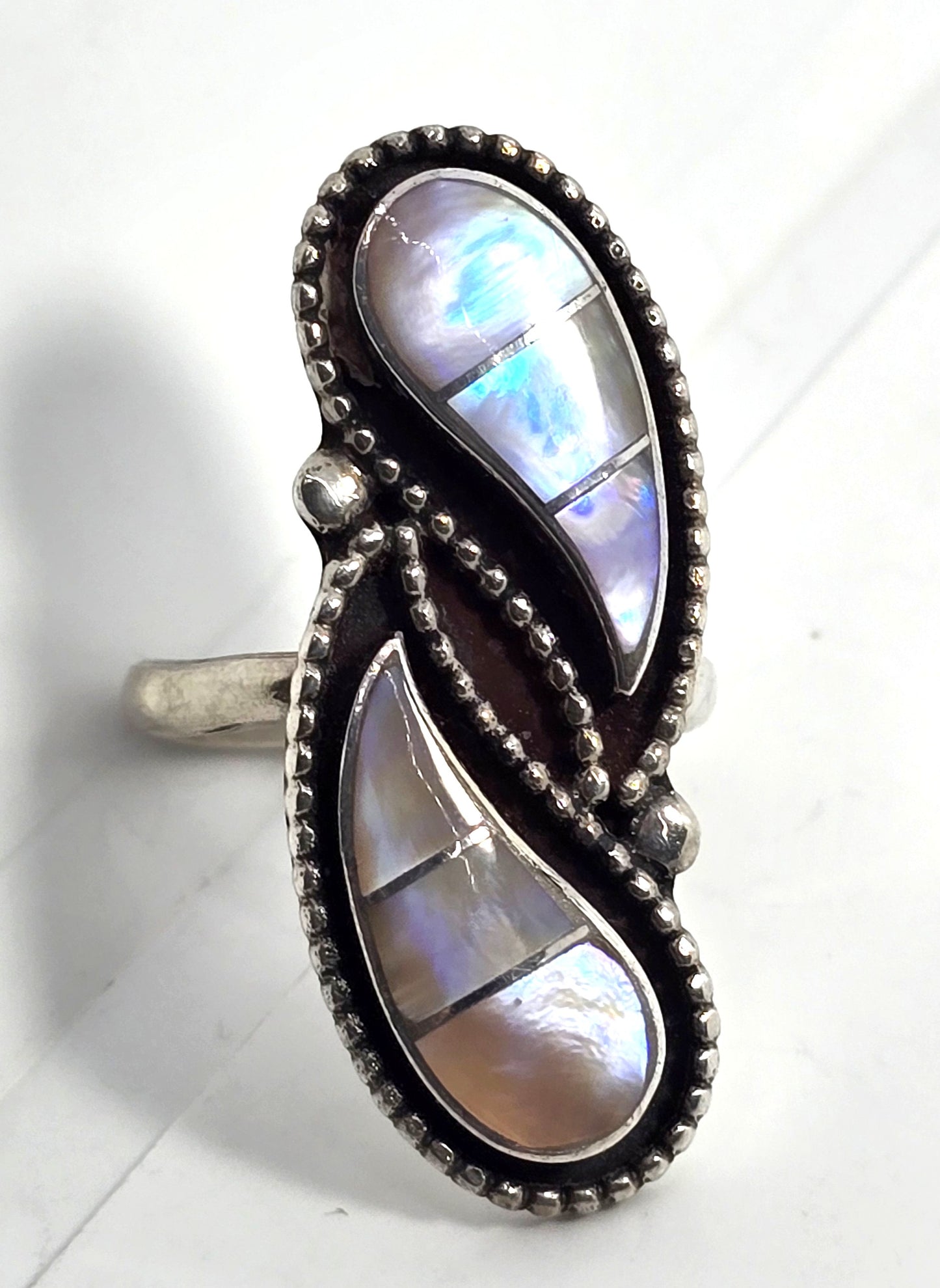WLS signed Pink Slipper Shell Sterling Silver large vintage Ring size 9