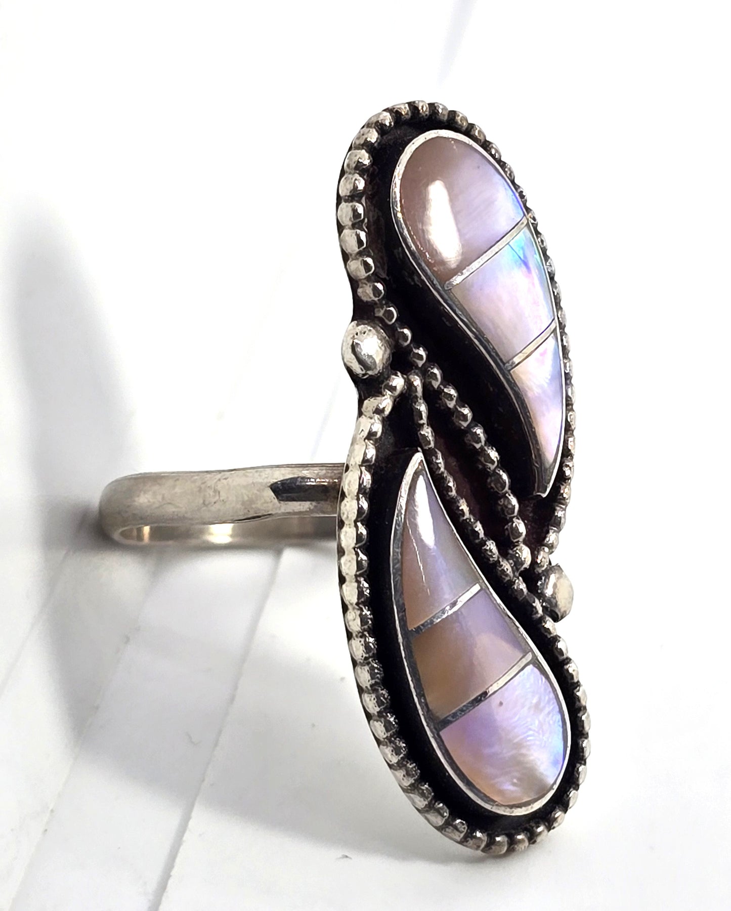 WLS signed Pink Slipper Shell Sterling Silver large vintage Ring size 9