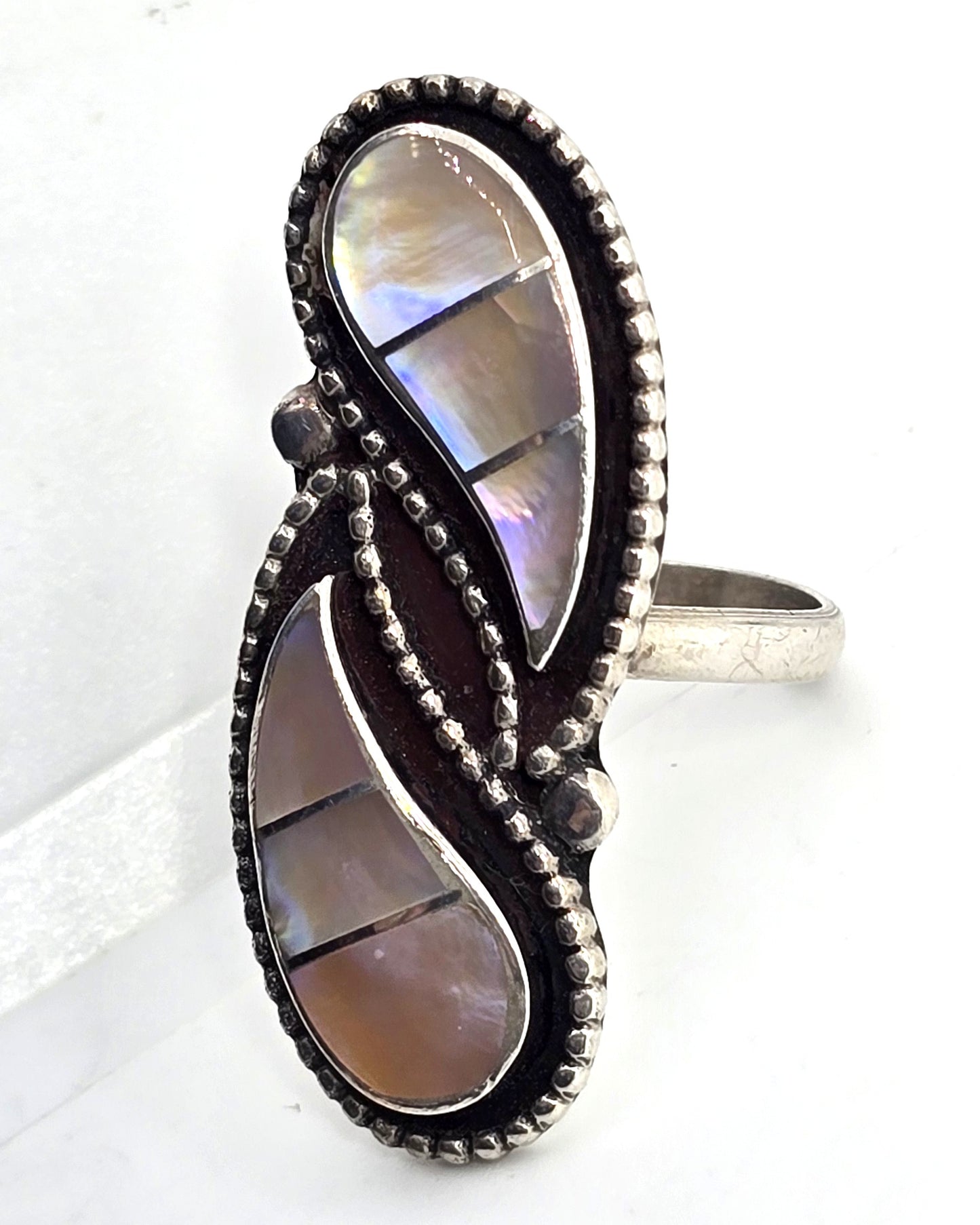 WLS signed Pink Slipper Shell Sterling Silver large vintage Ring size 9