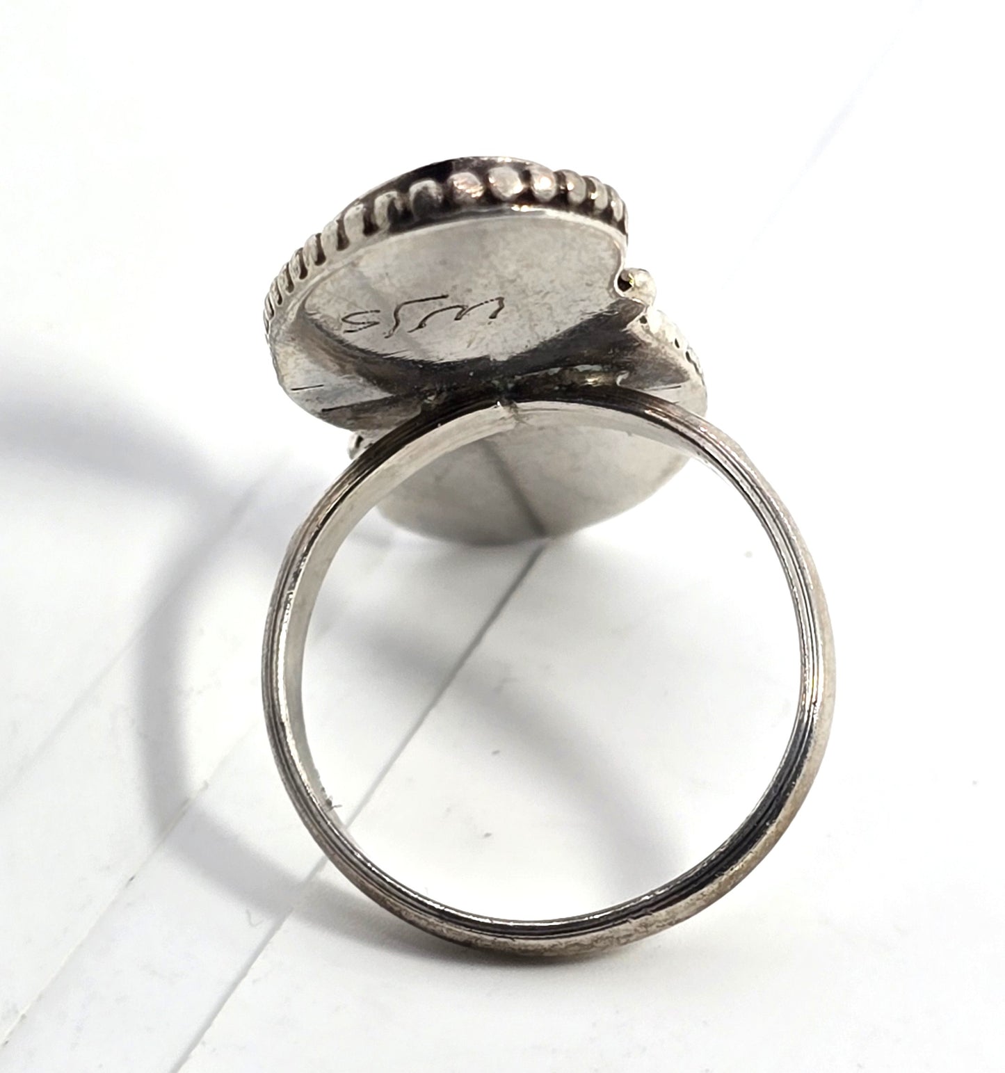 WLS signed Pink Slipper Shell Sterling Silver large vintage Ring size 9