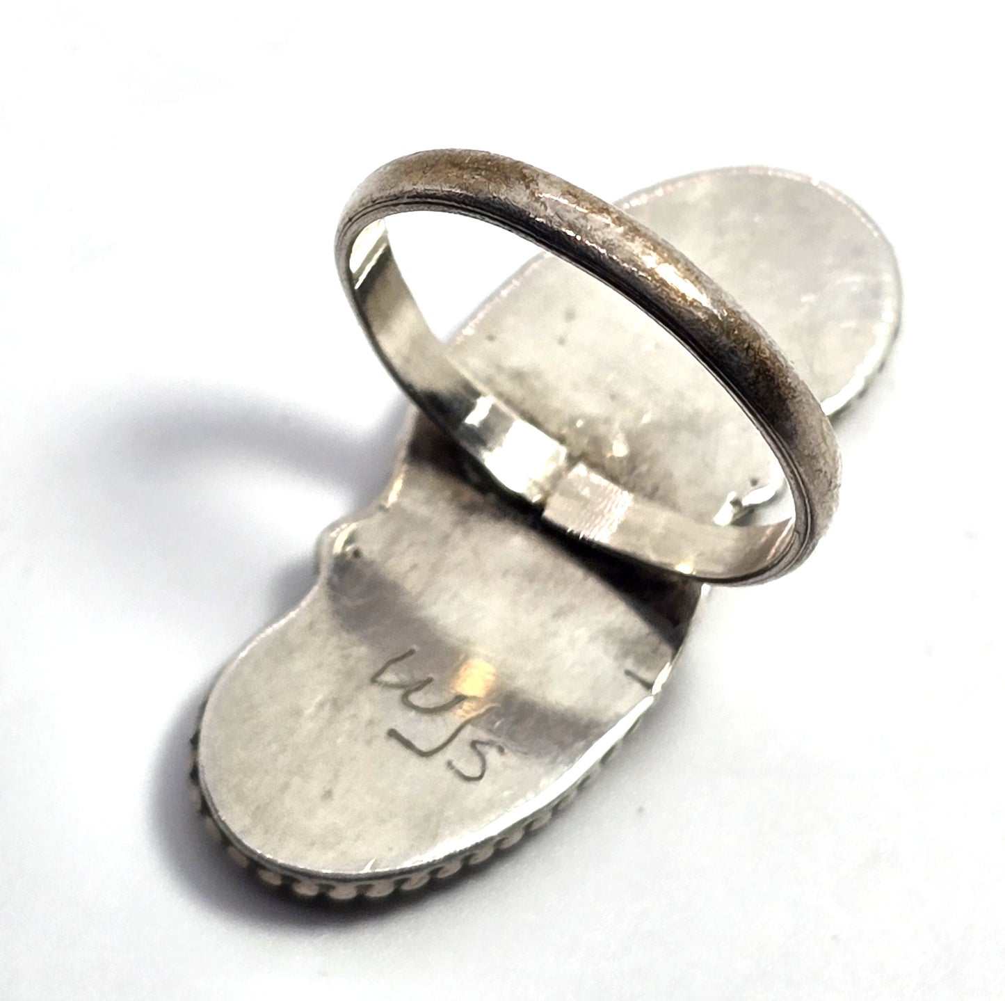 WLS signed Pink Slipper Shell Sterling Silver large vintage Ring size 9