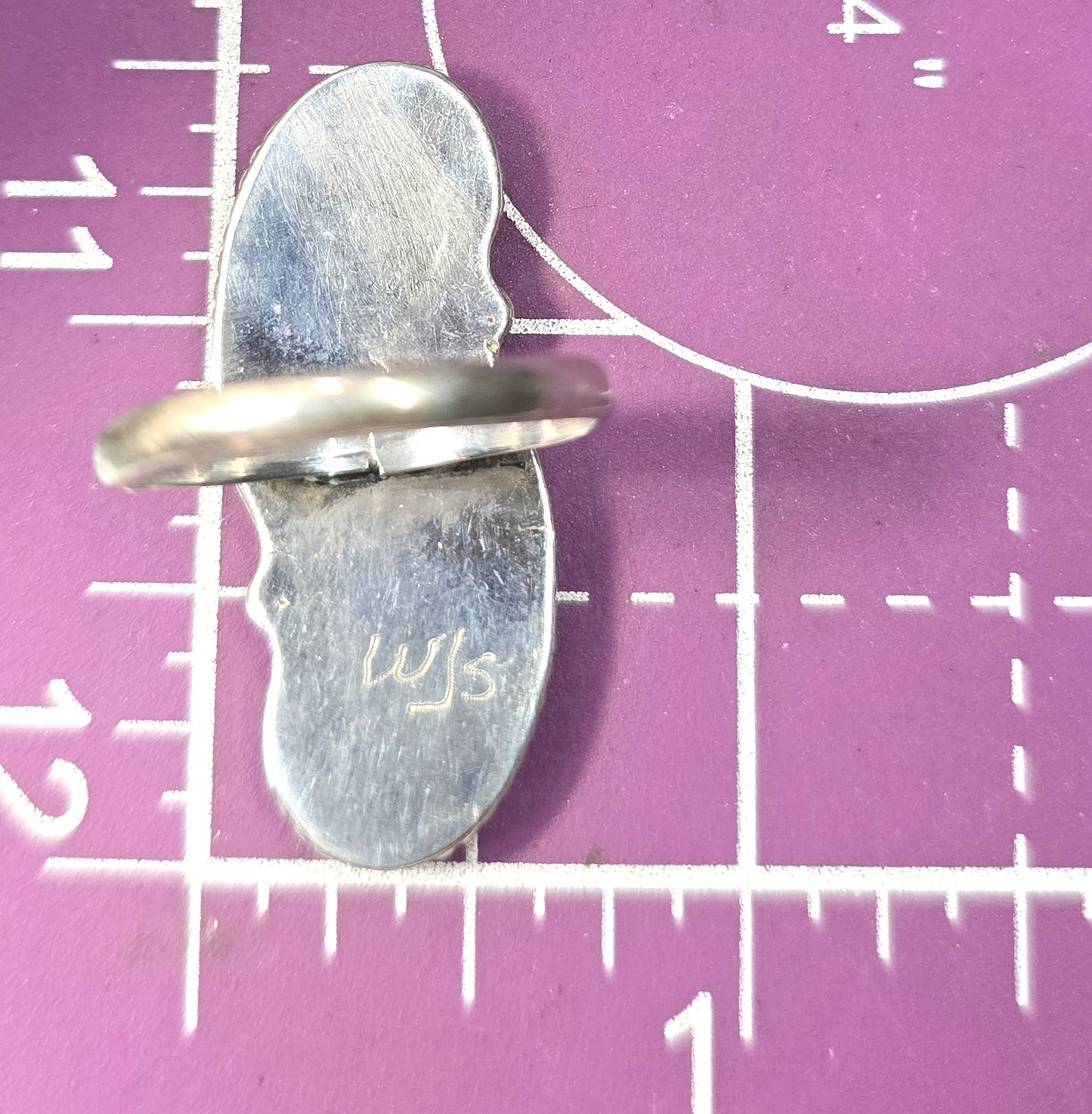 WLS signed Pink Slipper Shell Sterling Silver large vintage Ring size 9