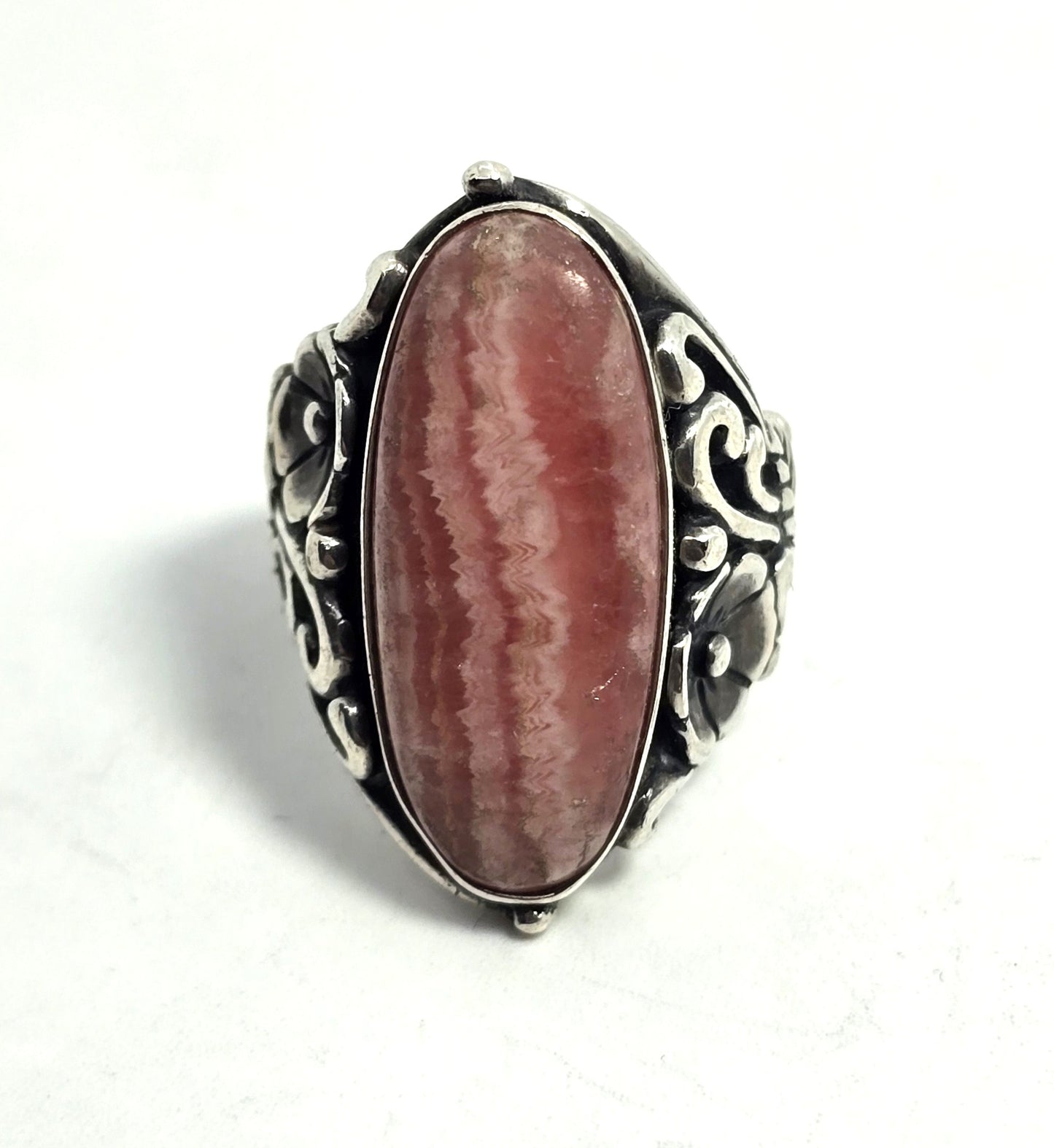 Carolyn Pollack Relios Rhodochrosite Sterling Silver flower filigree  Ring size 6