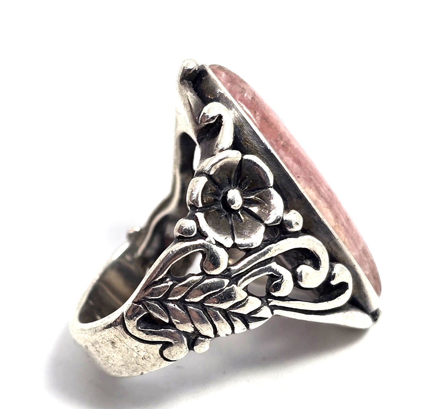 Carolyn Pollack Relios Rhodochrosite Sterling Silver flower filigree  Ring size 6