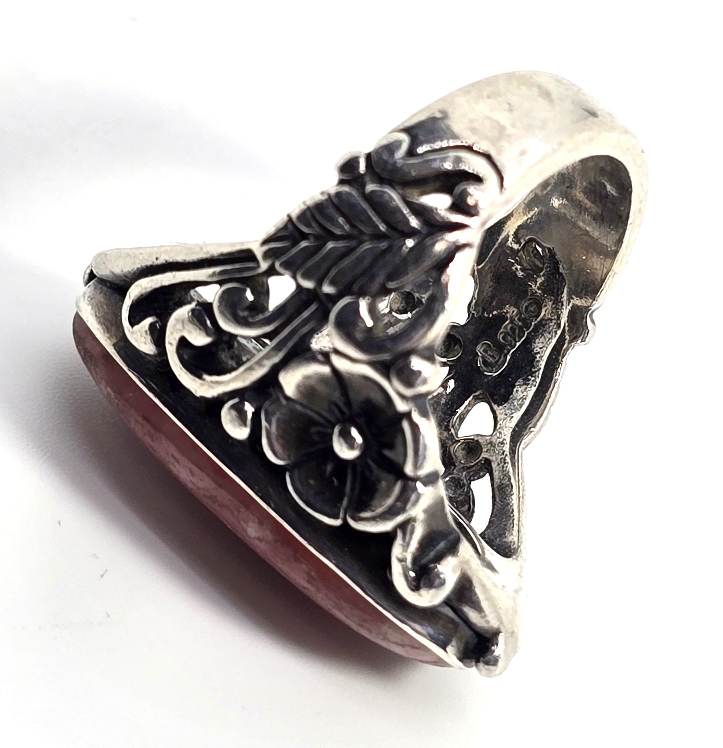 Carolyn Pollack Relios Rhodochrosite Sterling Silver flower filigree  Ring size 6