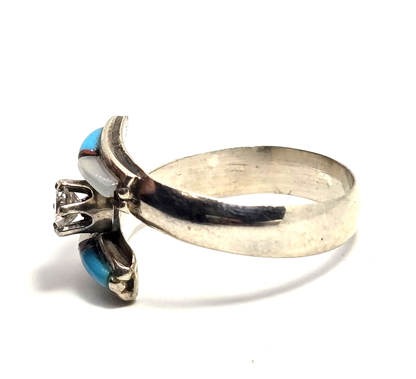 J signed multi gemstone inlay CZ Sterling Silver wrap turquoise vintage Ring size 8