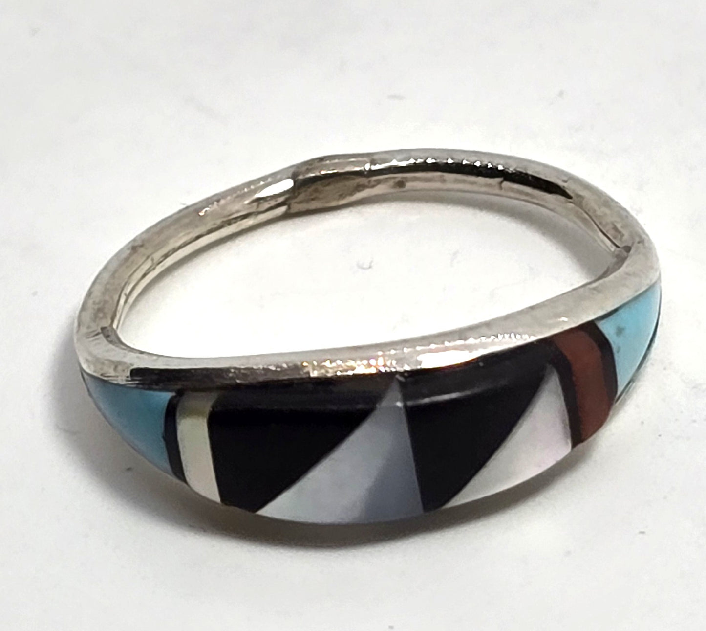 RGB Zuni signed multi gemstone inlay Sterling Silver vintage Ring band size 7.25