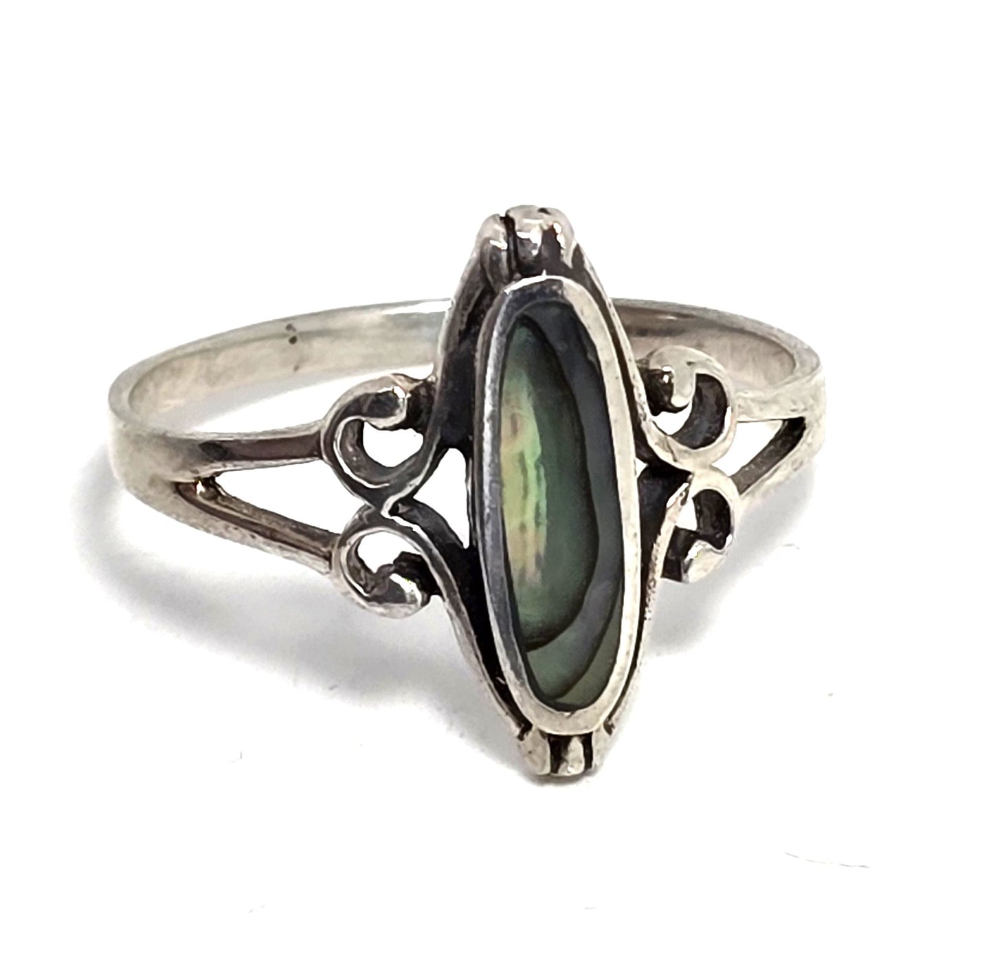 Abalone Paua shell  Southwestern signed sterling silver ring size 12