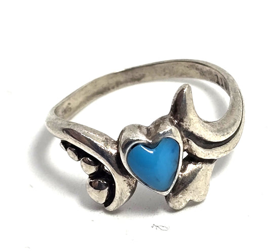 OTT Turquoise heart small petite signed sterling silver ring size 5