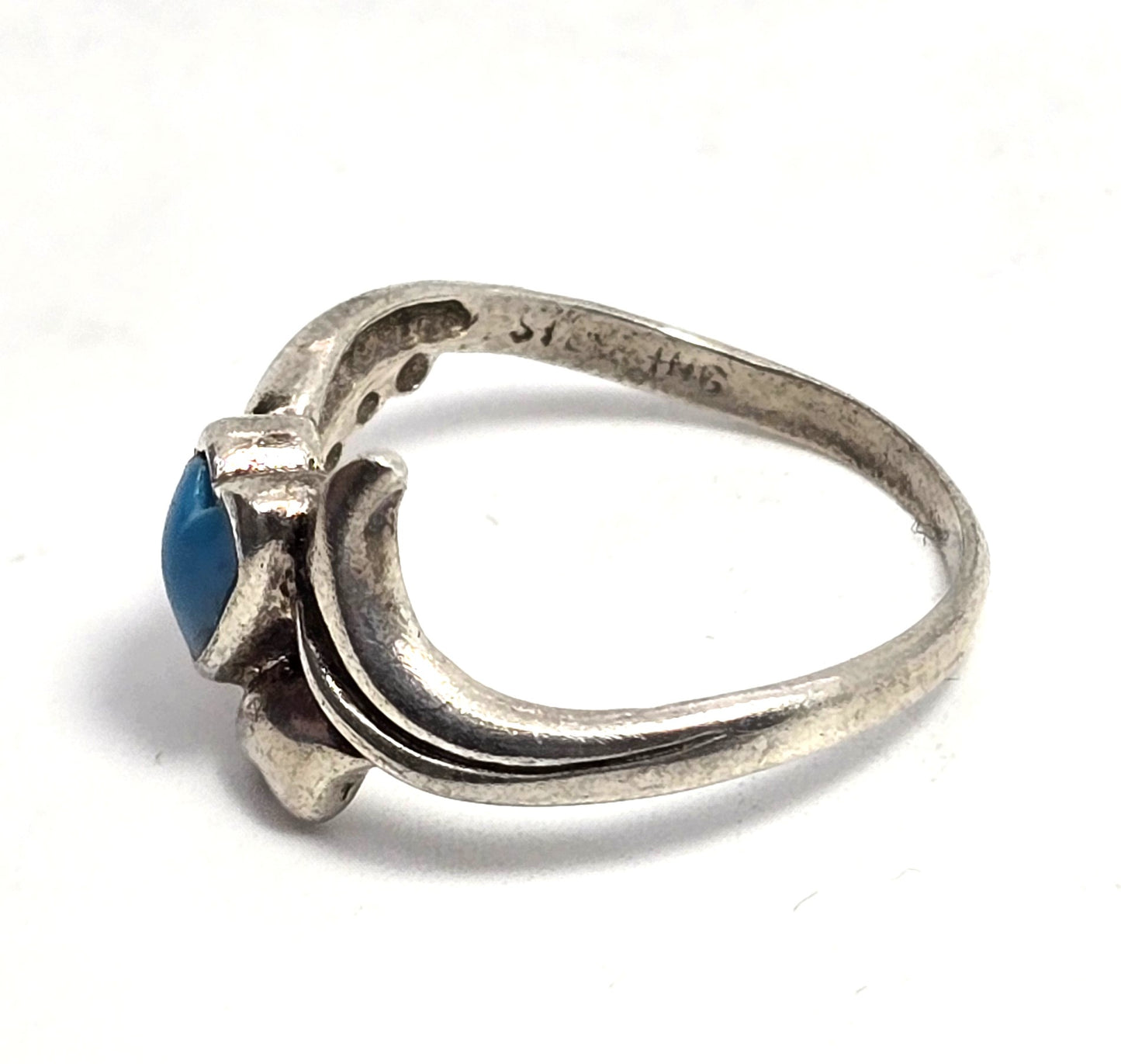 OTT Turquoise heart small petite signed sterling silver ring size 5