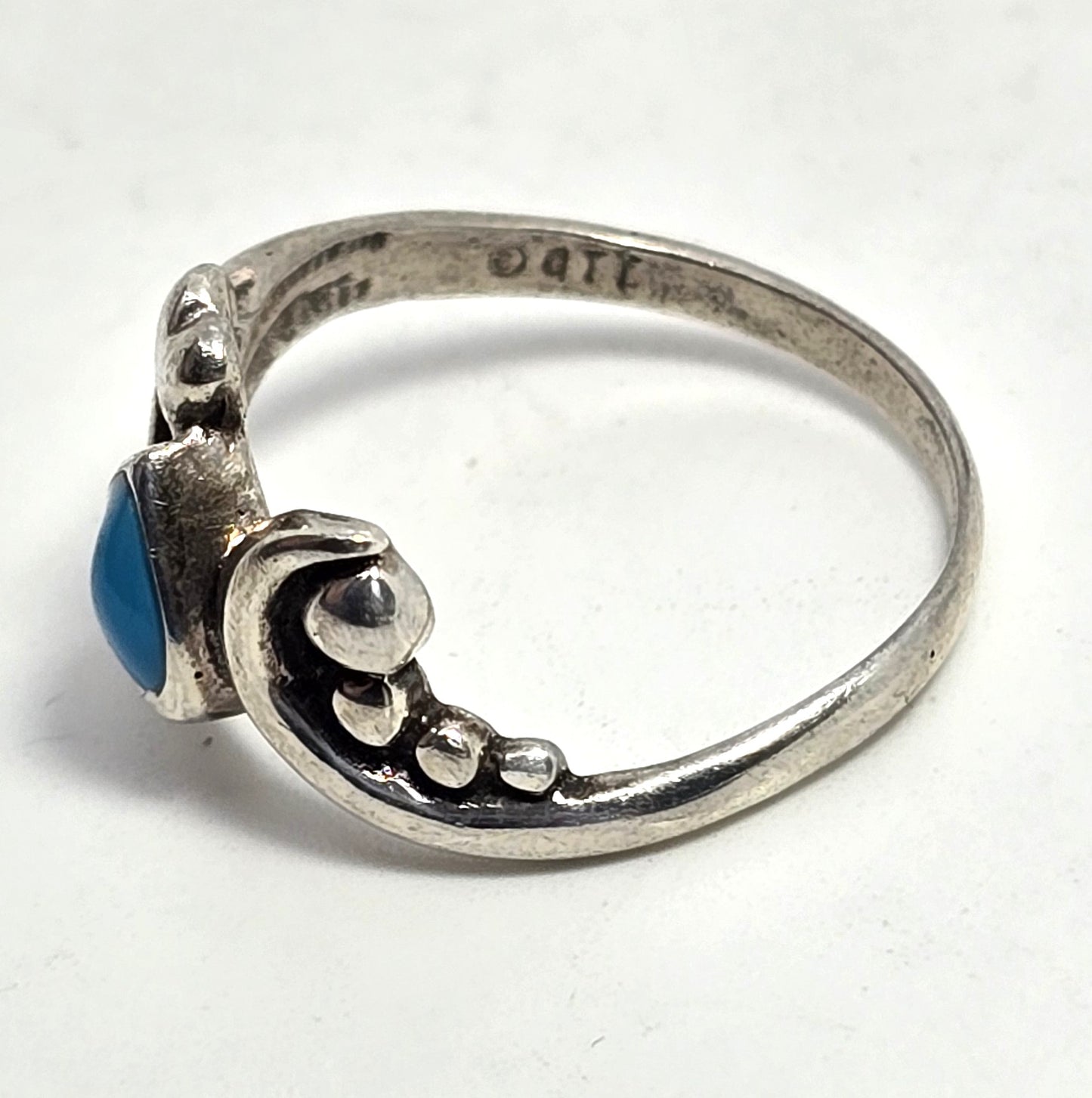 OTT Turquoise heart small petite signed sterling silver ring size 5