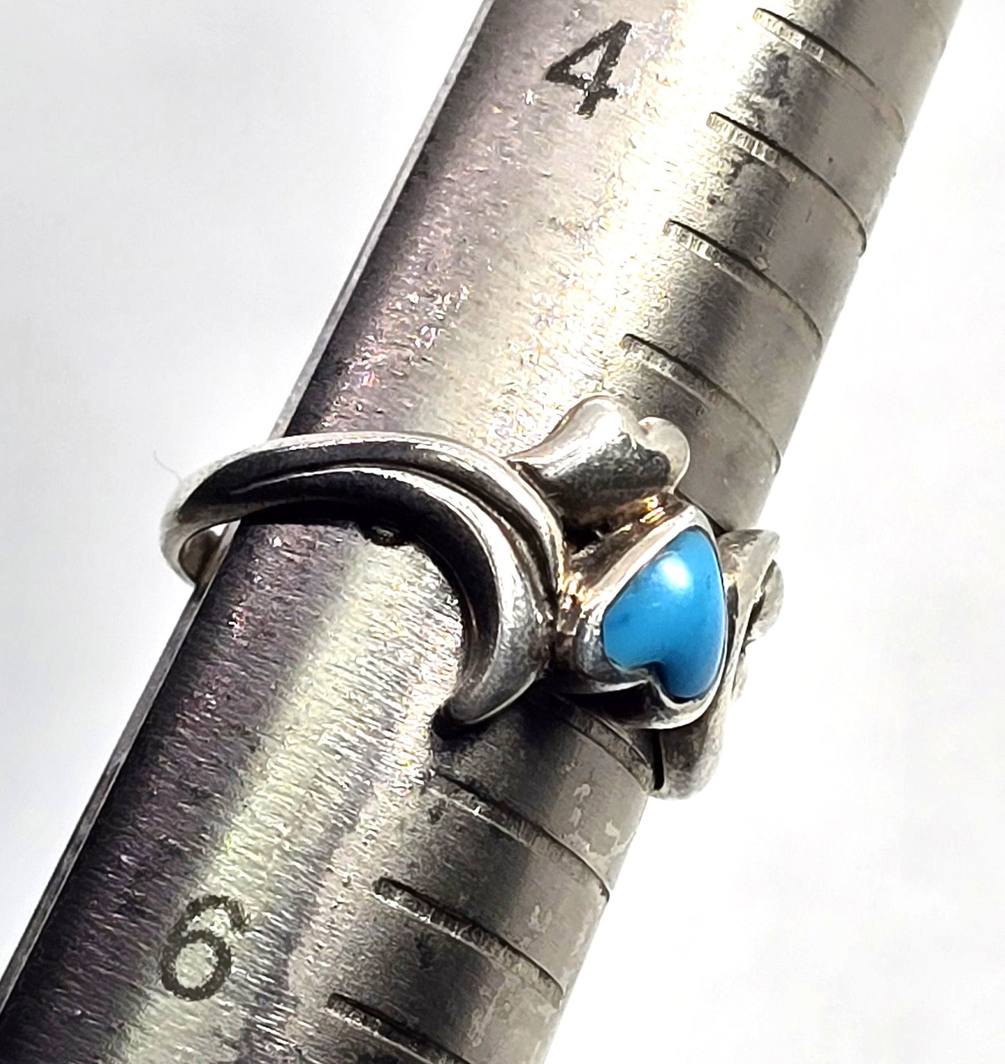 OTT Turquoise heart small petite signed sterling silver ring size 5