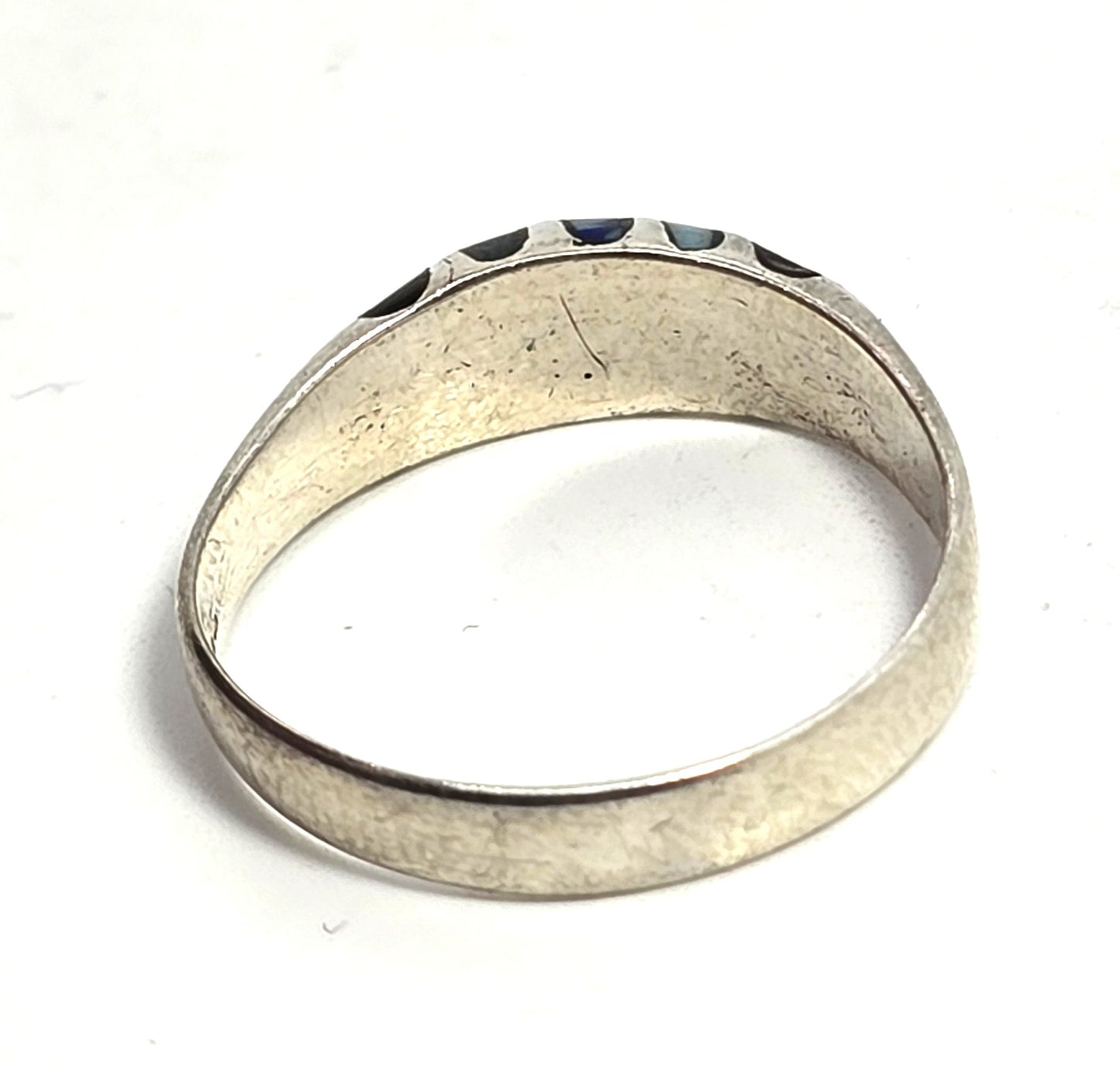 Multi gemstone inlay small domed Sterling Silver vintage Ring band size 8.75